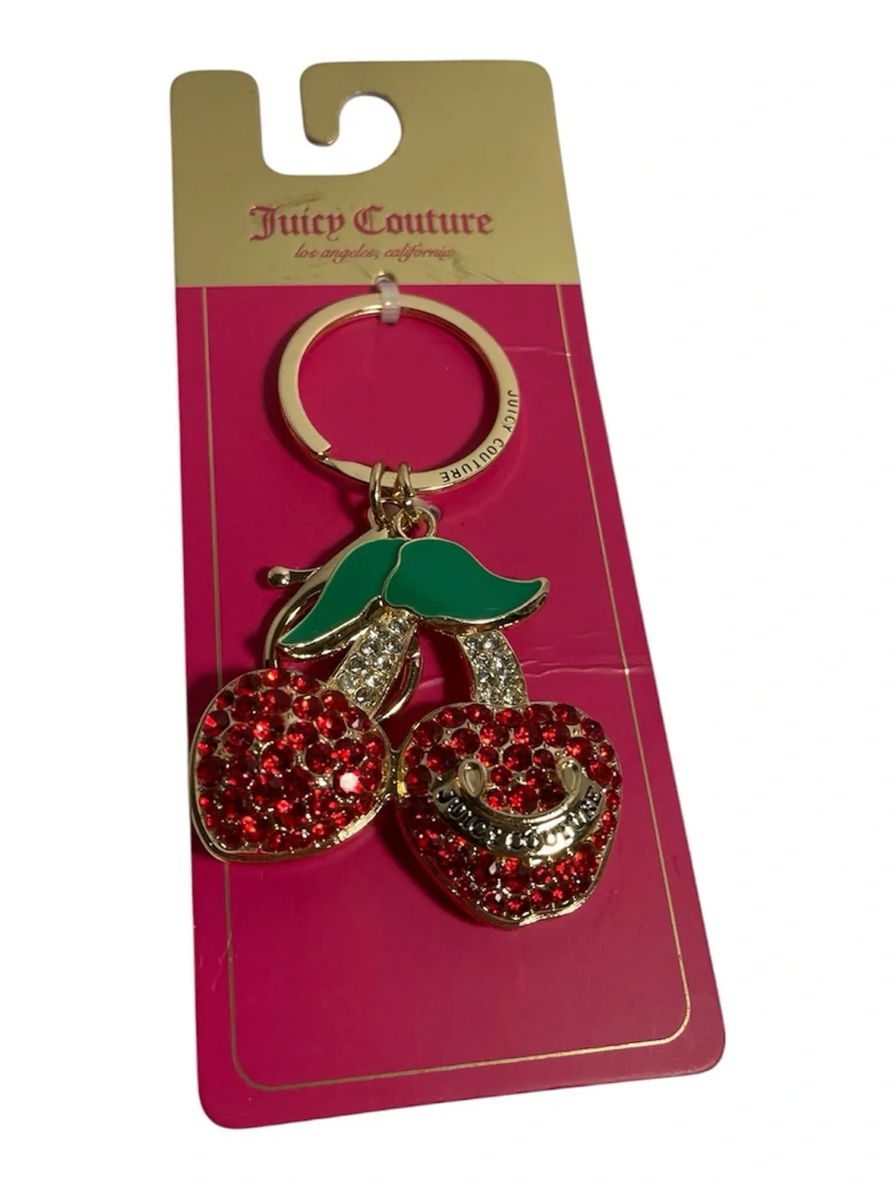 Juicy Couture Cherry Keychain Rhinestone Keychain Bag Charm - NWT **